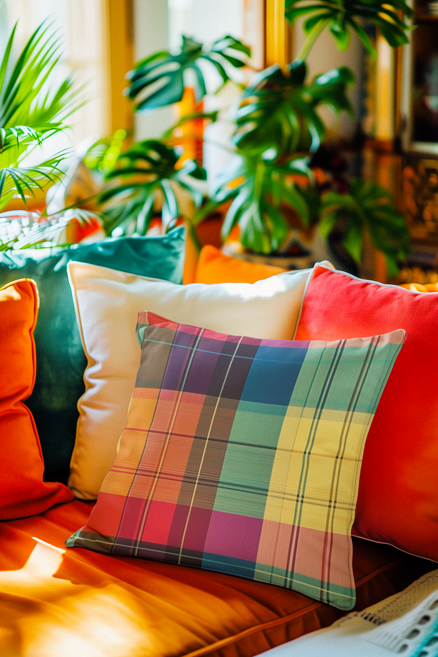 Marina: Madras Inspired Throw Pillow Cover