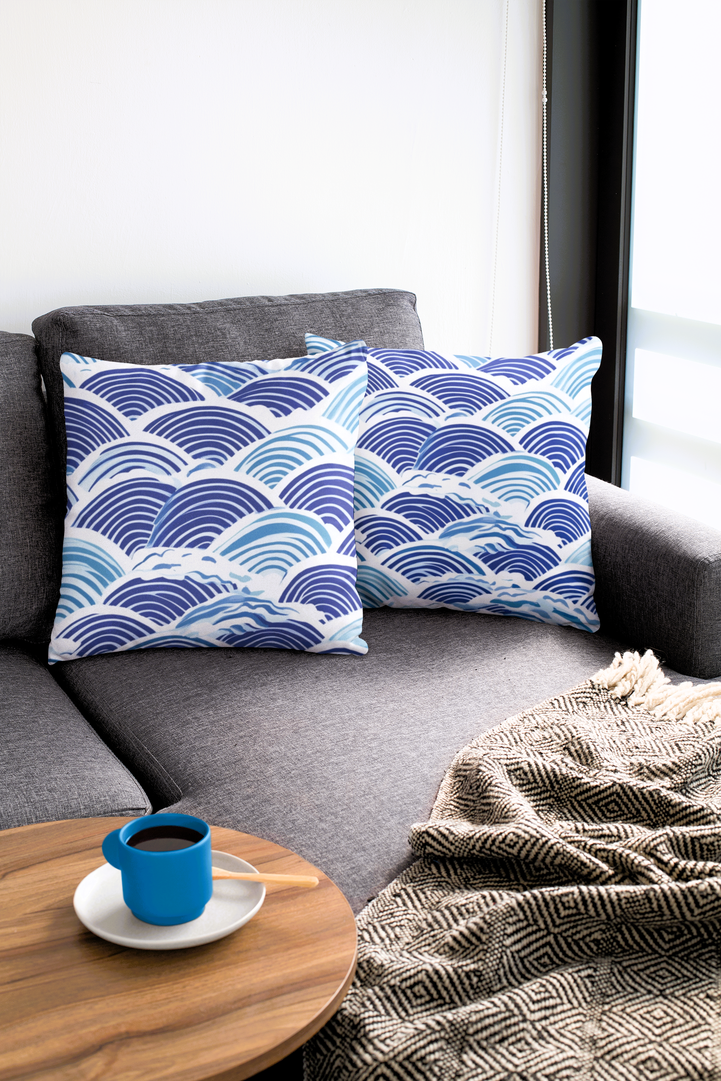 Edo: Japanese Seigaiha Inspired Throw Pillow Cover