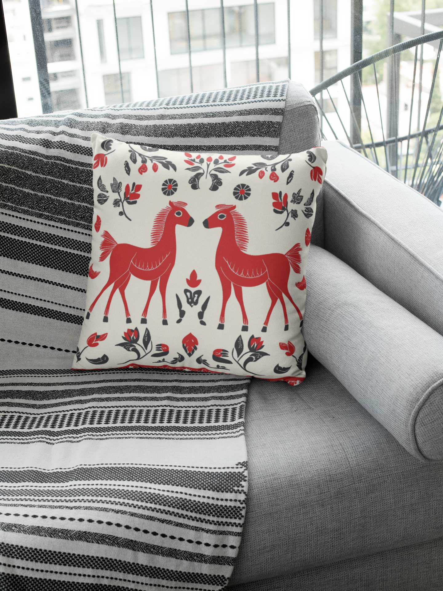 Rus: Russian Mezen Inspired Throw Pillow Cover